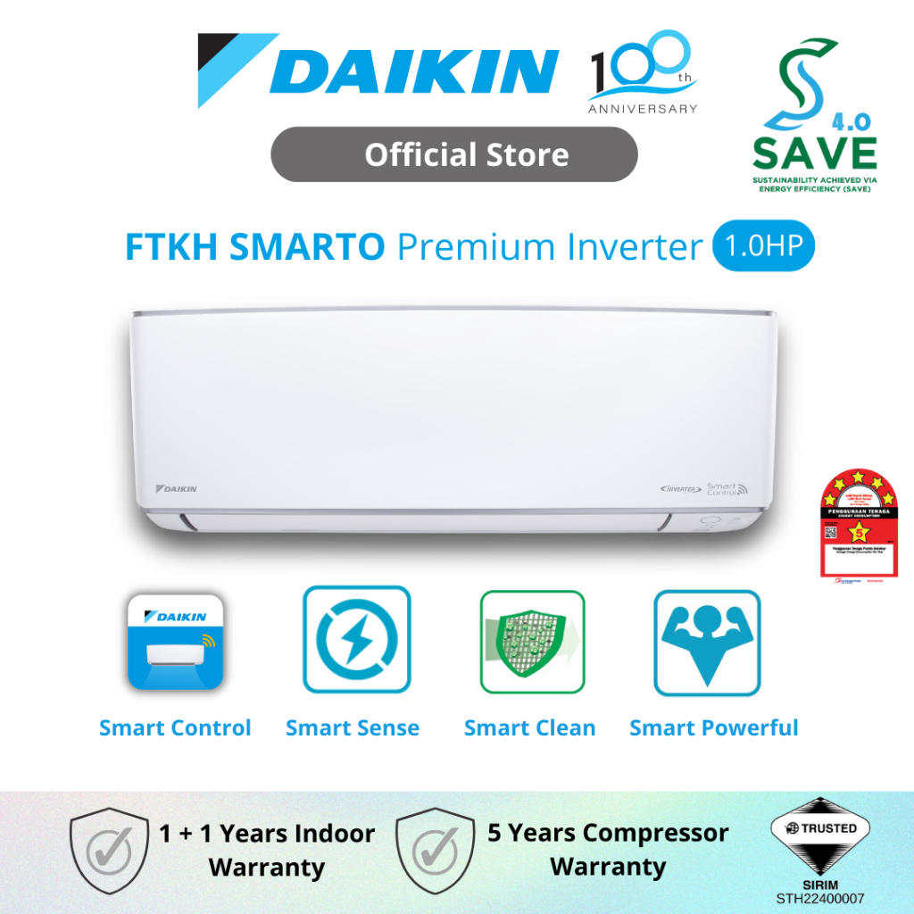 Daikin Smarto Premium Inverter Air Conditioner Ftkh R32 1 0hp Ftkh28b