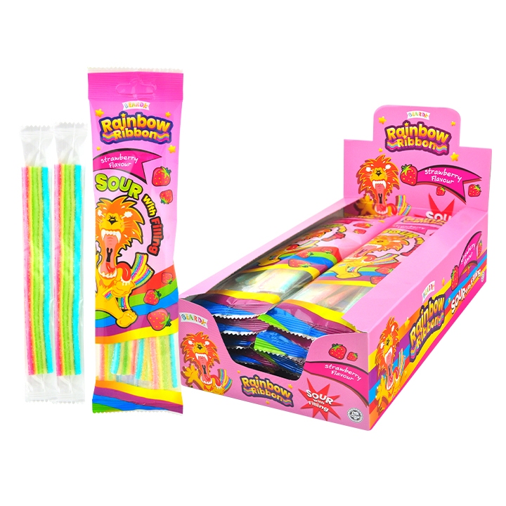 12 Pcs YLF Rainbow Ribbon Stick Sour with Filling Strawberry Flavour ...