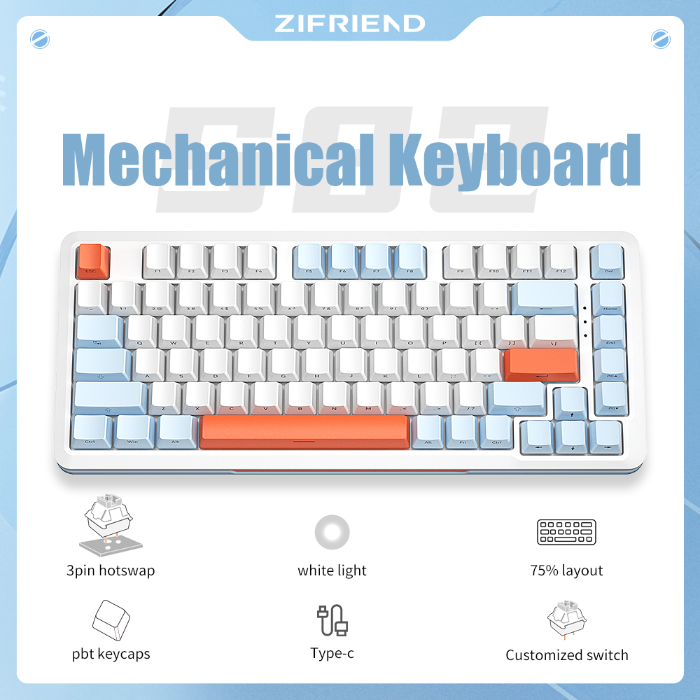 Zifriend S82 Wired Mechanical Keyboard Hot Swappable Side carving 82 ...