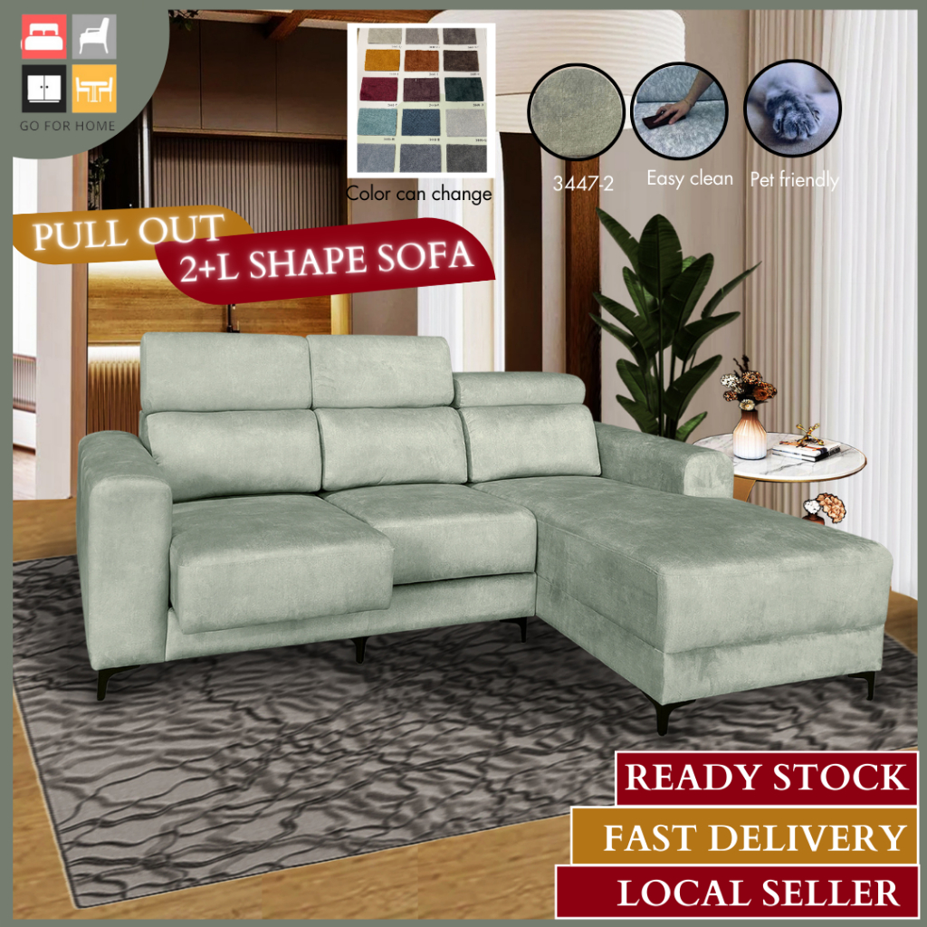 [GOFORHOME] SOFA BERBENTUK L/PULLOUT SOFA/LSHAPE SOFA/VELVET SOFA