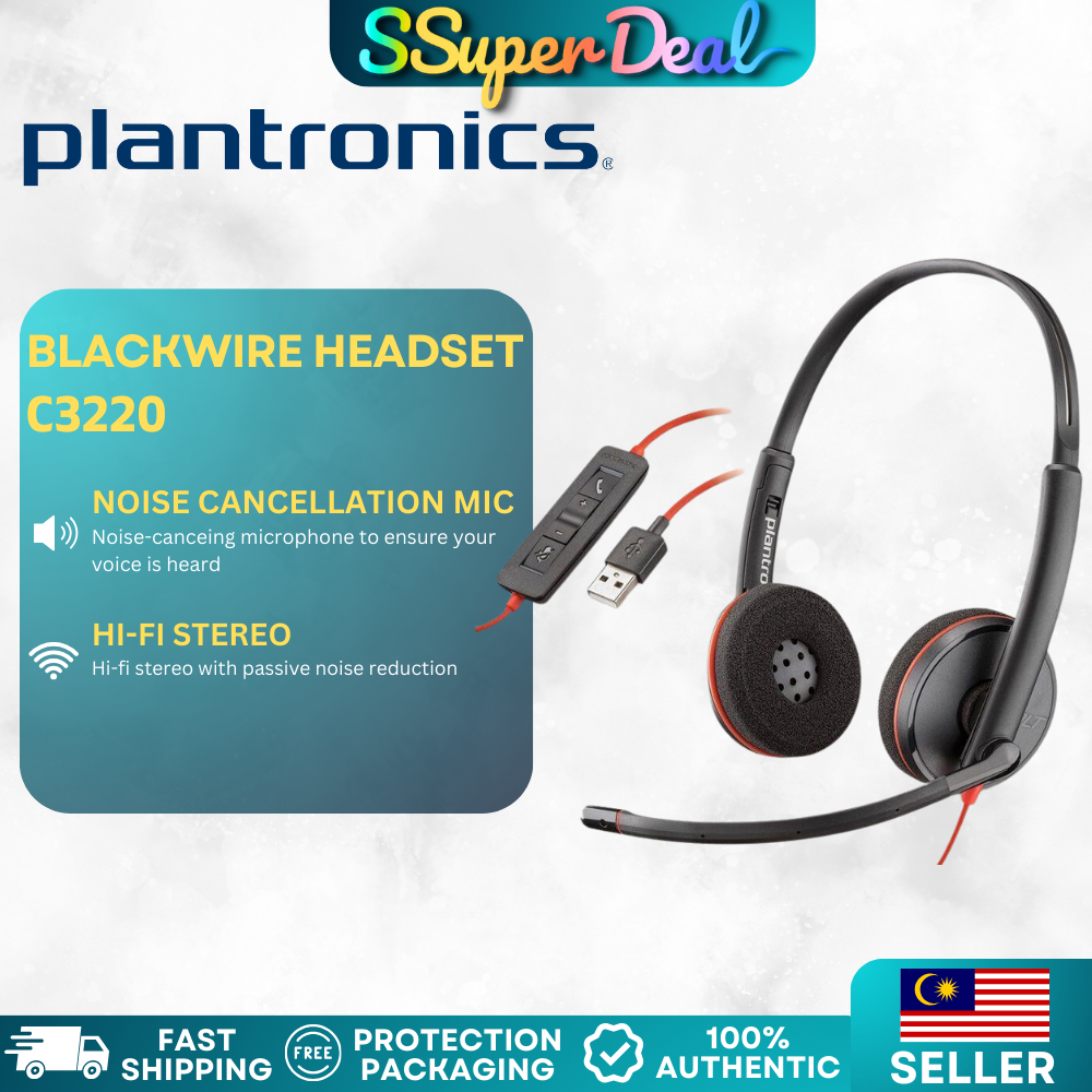 Plantronics Blackwire C3220 Noise-Cancelling Headset Wired USB-A Hi-Fi ...