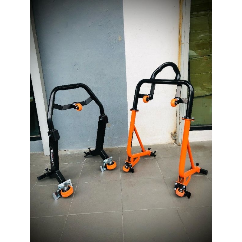 UNIVERSAL 360° MOVING PADDOCK STAND BOBBIN MOTORCYCLE REAR TROLLEY
