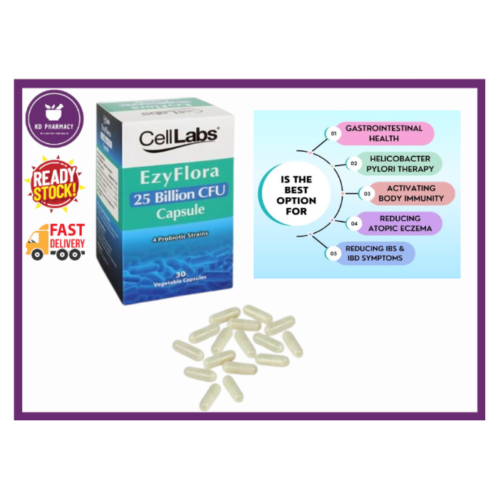 CELL LABS EZY FLORA 25 BILLION CFU 30 VEGECAPS SINGLE@SET[BUY 2 FREE 1 ...