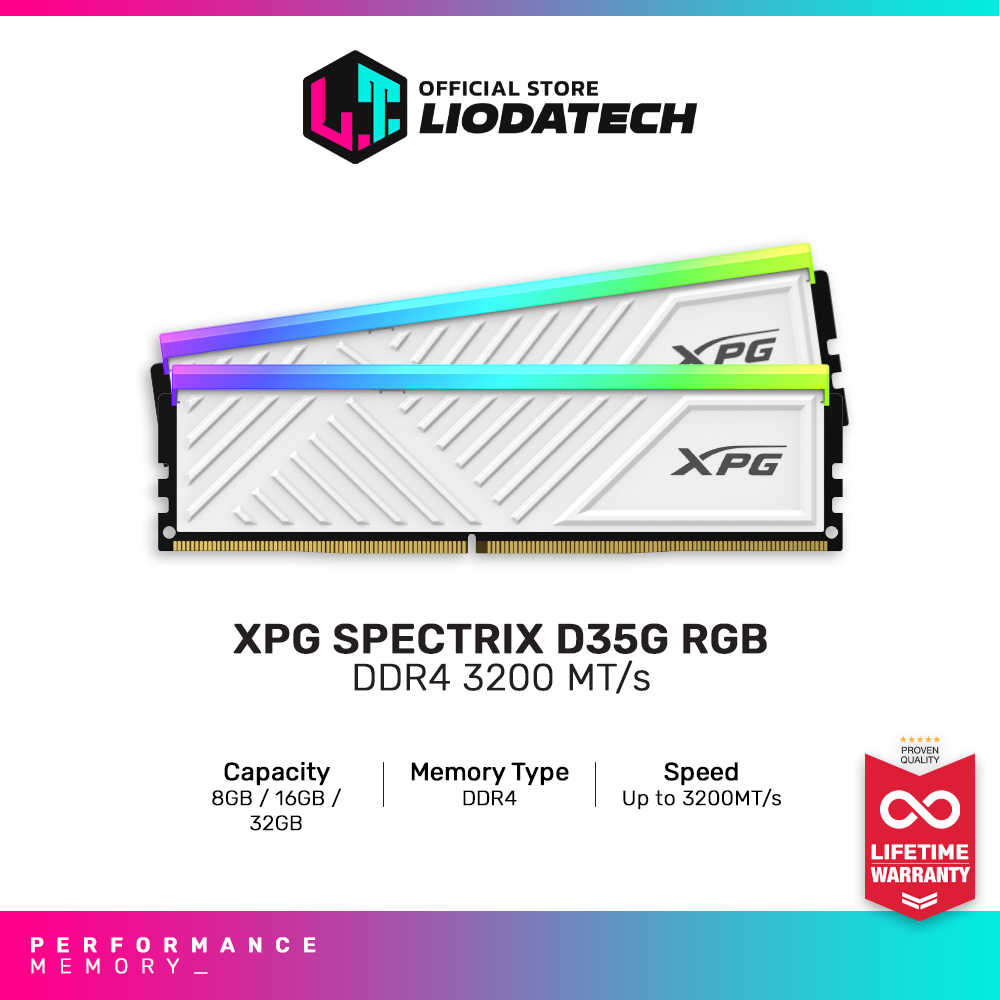 XPG Spectrix D35G DDR4 RGB White Gaming RAM 3200MHZ (8GB / 16GB / 32GB ...