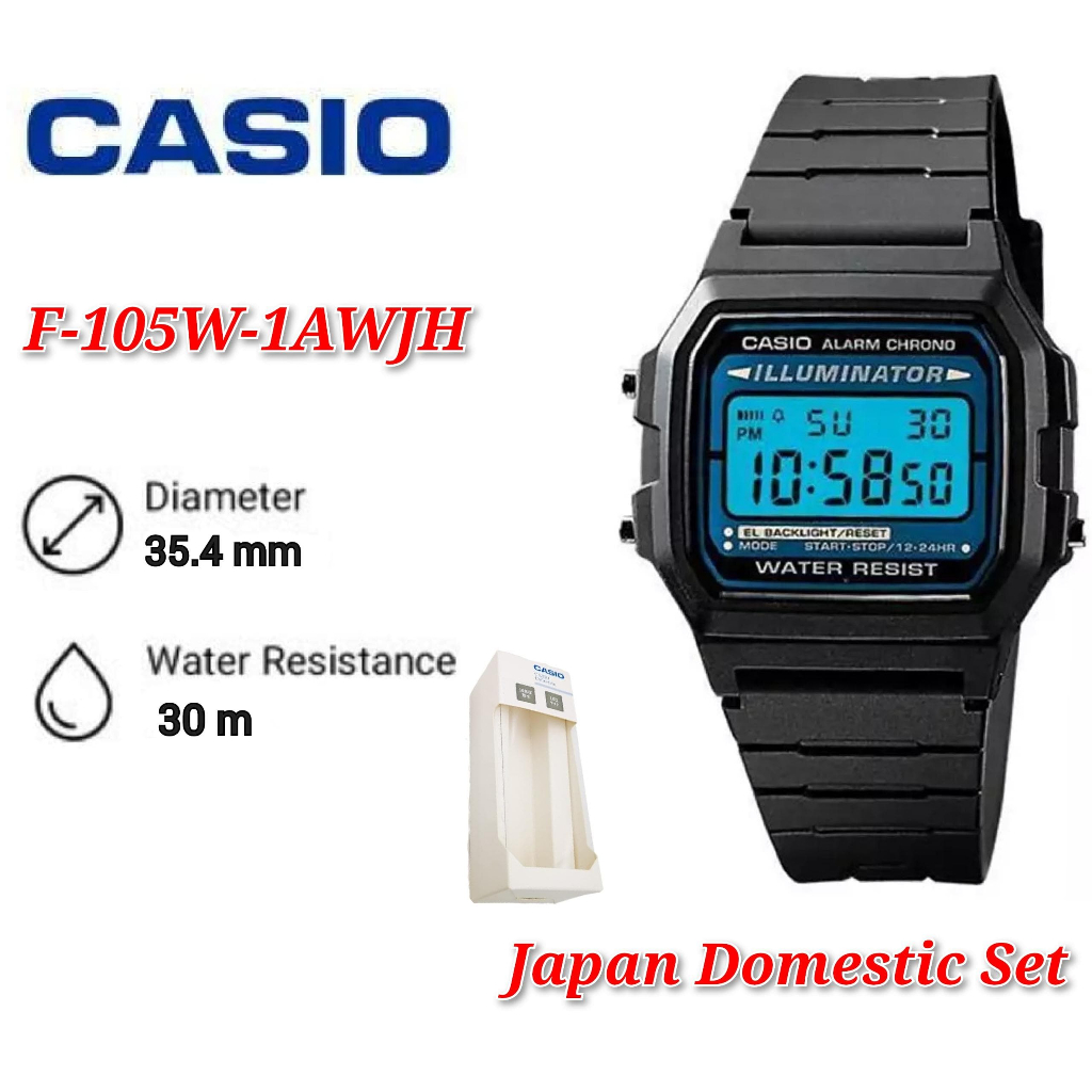 (Japan Set) Casio F-105W-1AWJH Digital Classic Men's Illuminator Quartz ...