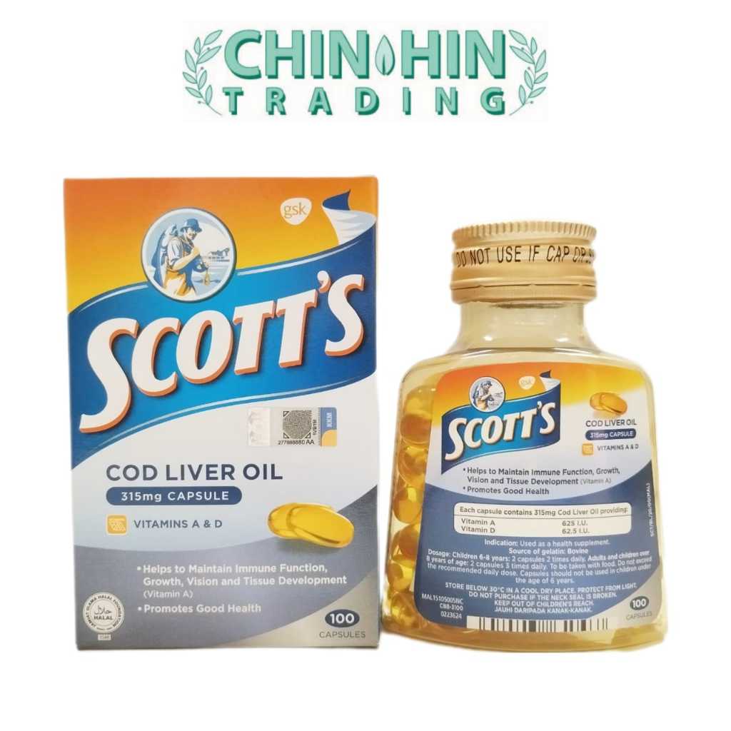 [ SCOTT'S ] Cod Liver Oil (100 Capsules) 司各脱鳘鱼肝油 (100 胶囊装） | Shopee ...