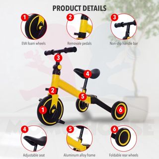 Basikal baby Balance Bike Foldable 3 In 1 Multifunction tricycle kids ...