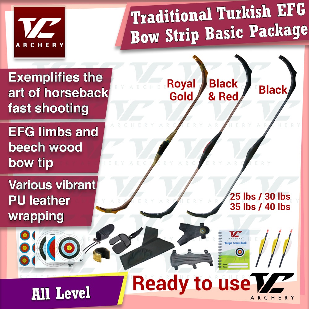 V Club Archery Handmade Traditional Turkish Bow Strip Set - Horseback Fast  Shoot Package - 25-40lbs | Shopee Malaysia