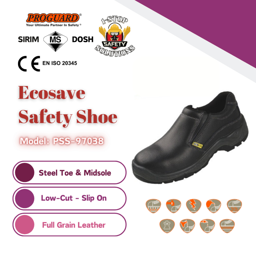 Proguard ECOSAFE Low-Cut Slip On Safety Shoe c/w Steel Toe Cap & Steel ...