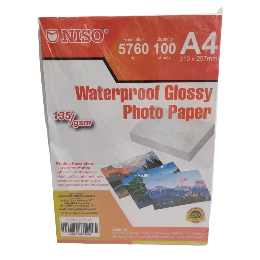 Niso Waterproof A4 High Quality Inkjet Glossy Photo Paper 135 Gsm (100sheets/Packs) Shopee