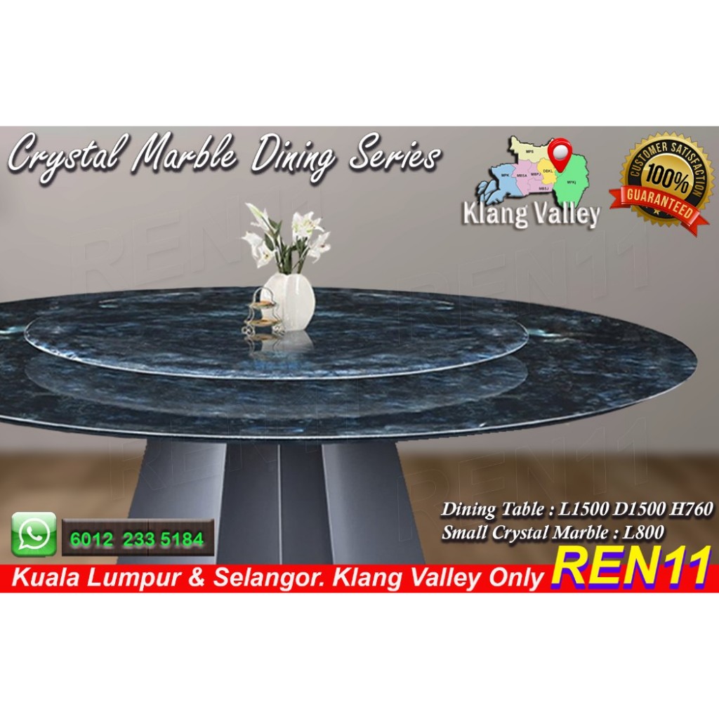Crystal Marble Round Dining Table (Blue Jade) with Small Crystal Marble