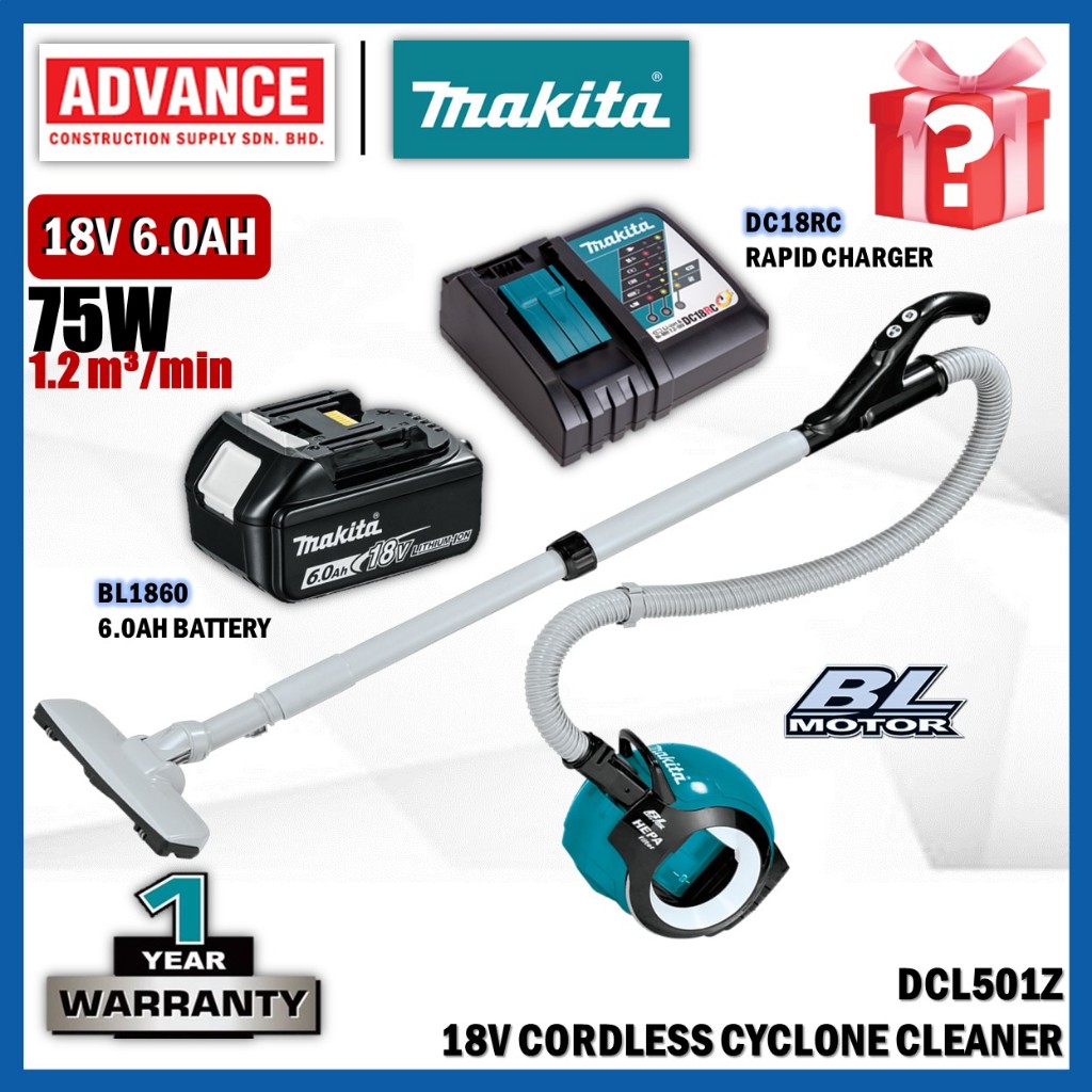 Makita DCL501Z Akku-Staubsauger 18V – 0,25 L Behälter, Mit HEPA-Filter & Teleskoprohr