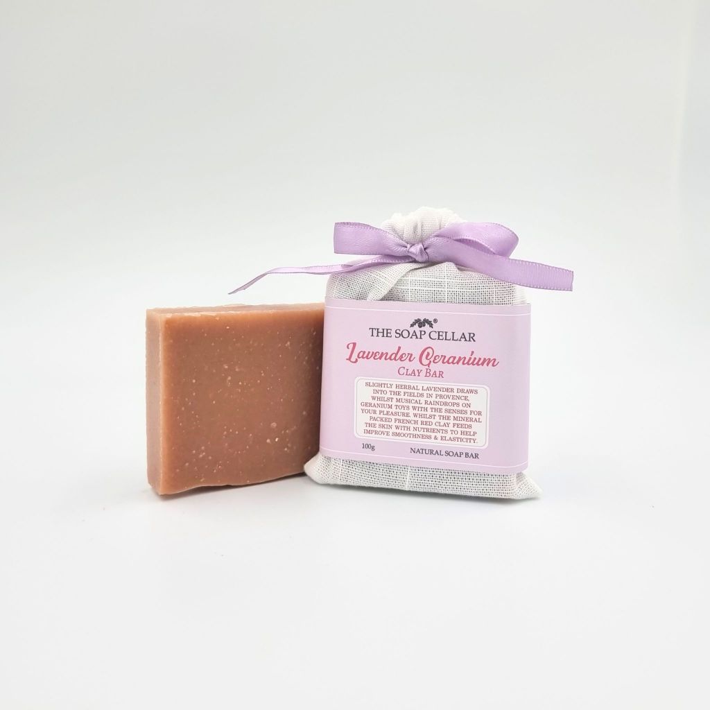 LAVENDER GERANIUM HANDMADE CLAY NATURAL SOAP BAR - THE SOAP CELLAR ...