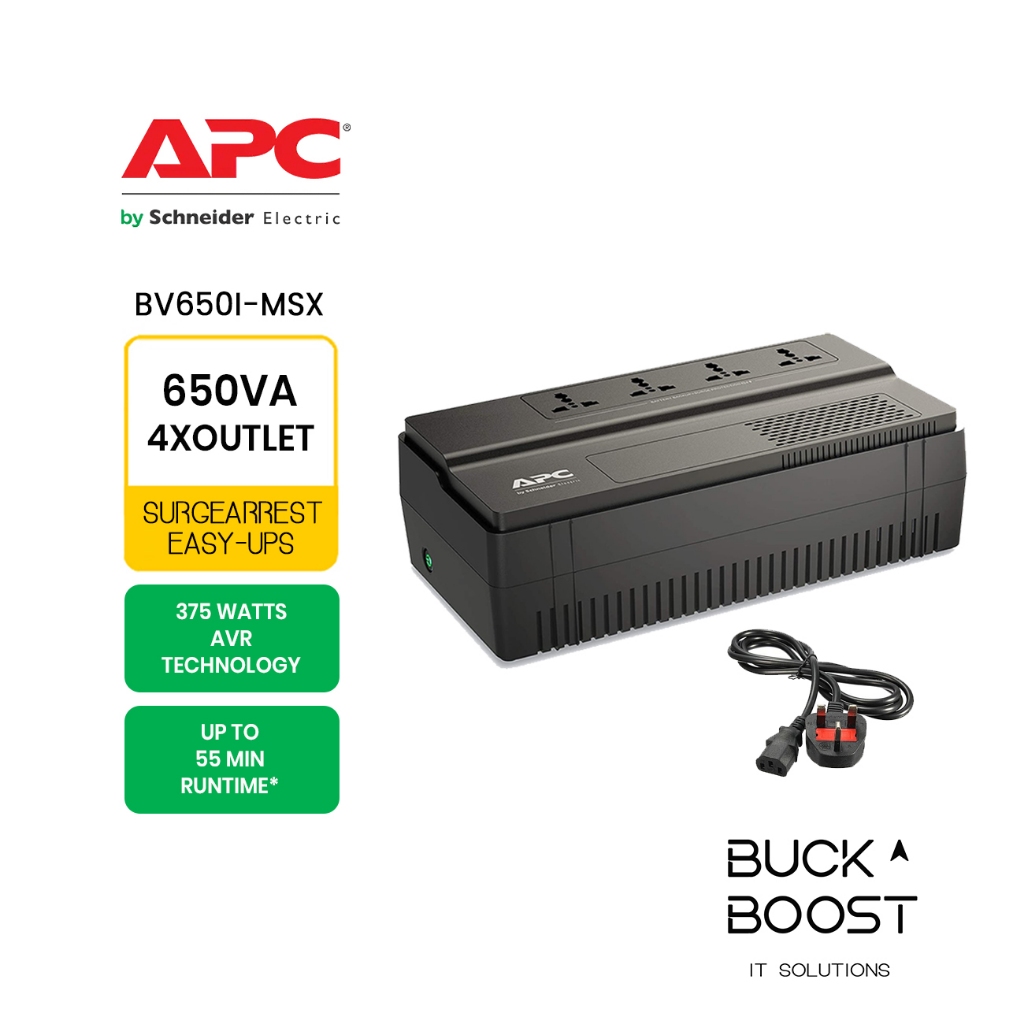 APC BV650I-MSX Backup Battery Easy UPS BV 650VA, 230V, AVR, Wall ...