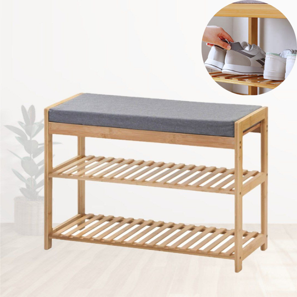 BAMBOO 2 TIER SHOE RACK WITH SEAT/RAK KASUT SOFA/KERUSI RAK KASUT/SHOE ...