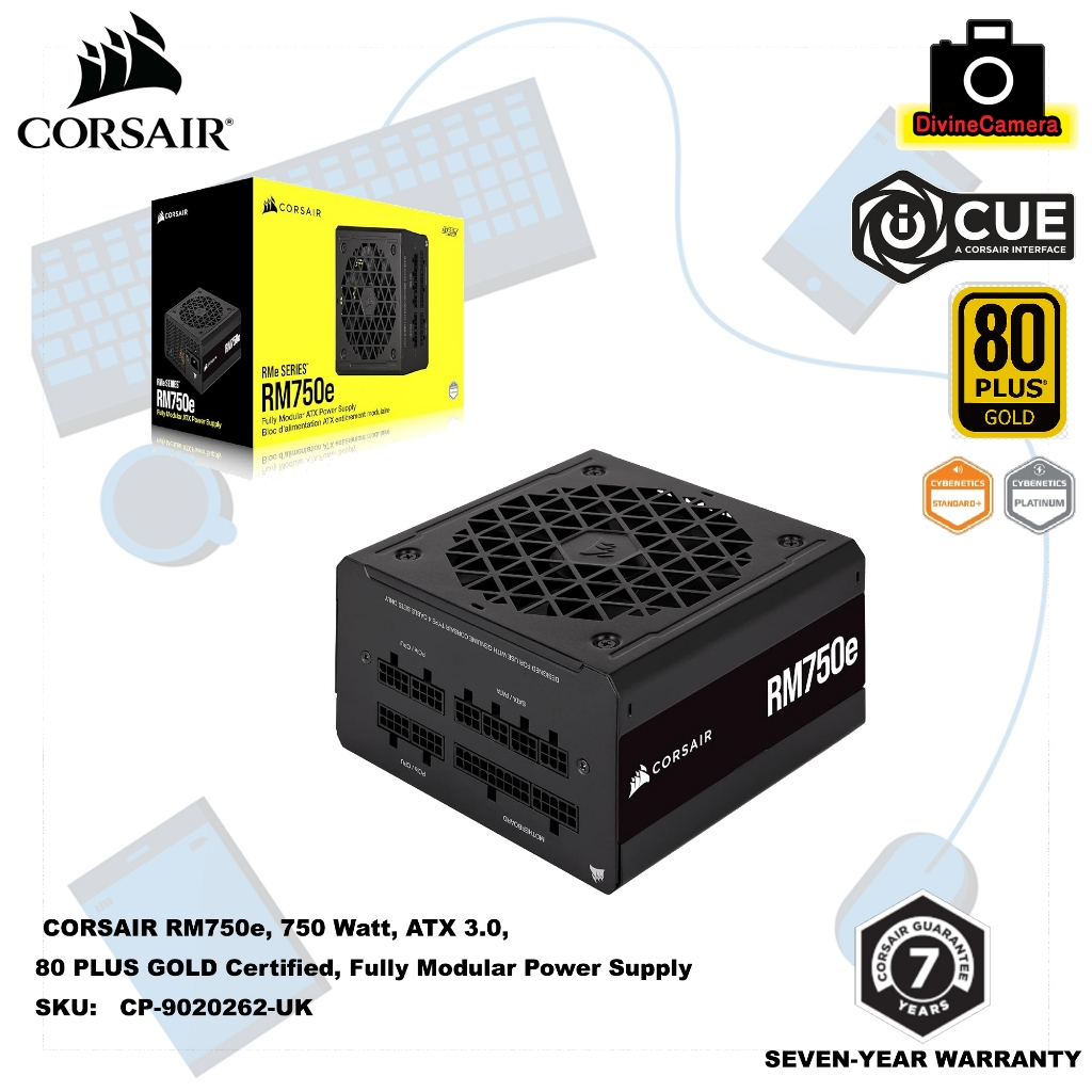 CORSAIR RM750e, 750 Watt, ATX 3.0, 80 PLUS GOLD Certified, Fully ...