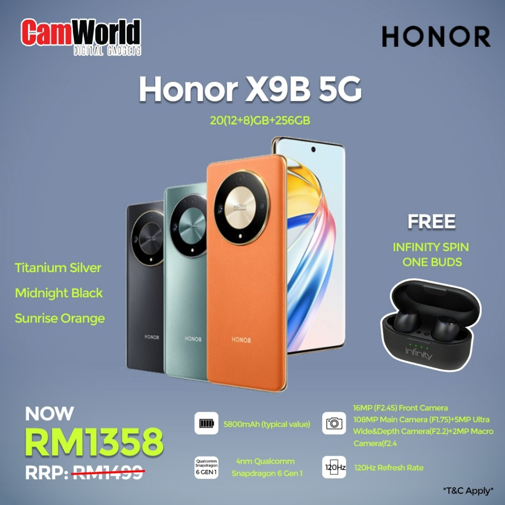 HONOR X9B 5G(12GB + 256GB) with FOC Infinity Spin One Buds | Shopee ...