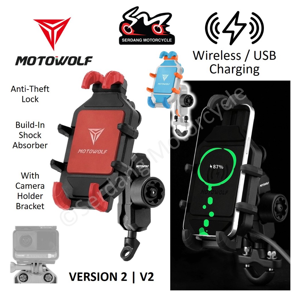 MOTOWOLF MDL2827 V2 Phone Holder Fast Charging Wireless Charge USB Wired  Motorcycle Camera Mount Pemegang Telefon | Shopee Malaysia