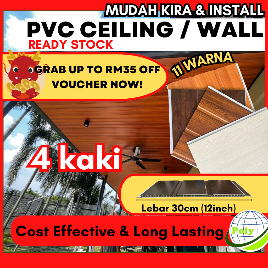 🔥 Sabah/Sarawak PVC Panel 🔥 4 FT Poly Ceiling & Wall Panel with ...