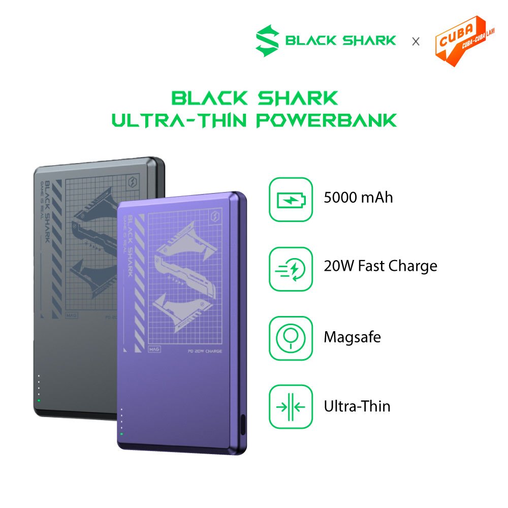 Black Shark Ultra-Thin 5000mAh 2-in-1 Magnetic Wireless Power Bank