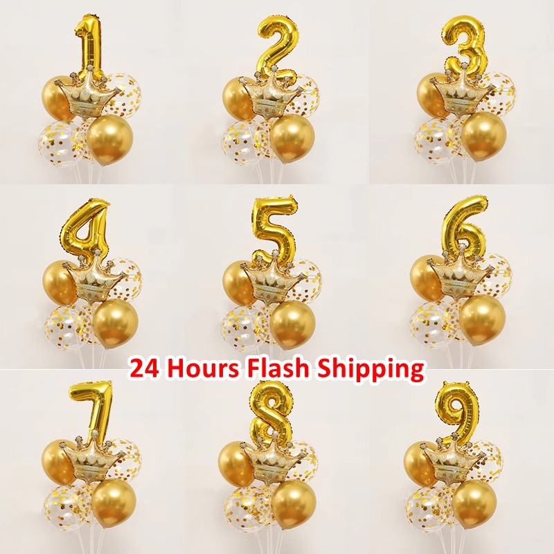 Party Decoration Balloon Stand With Number Balloon Set Belon Gold Happy