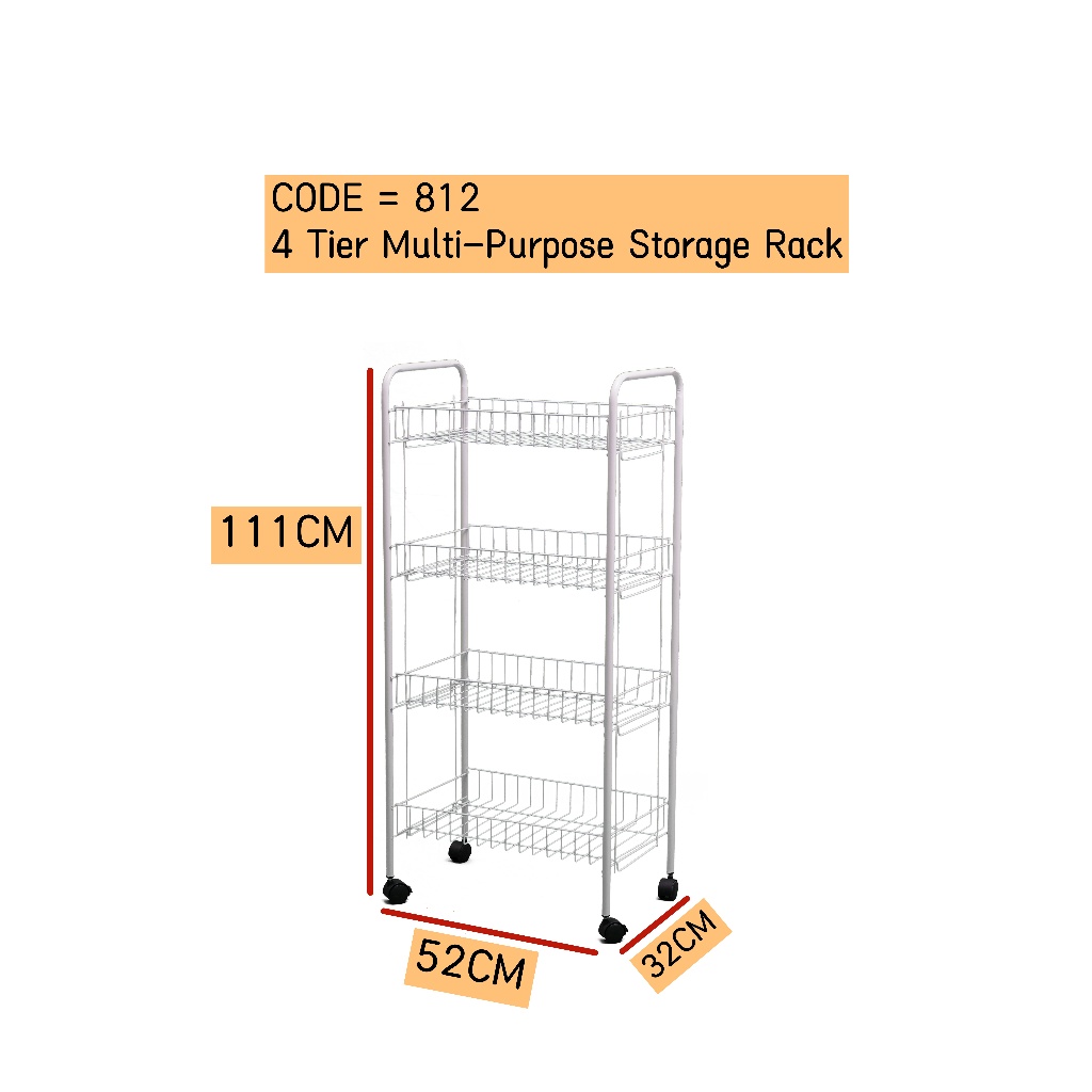 (811/812) 3&4 Tier Multi-purpose Storage Rack/Rak Dapur with Roda ...