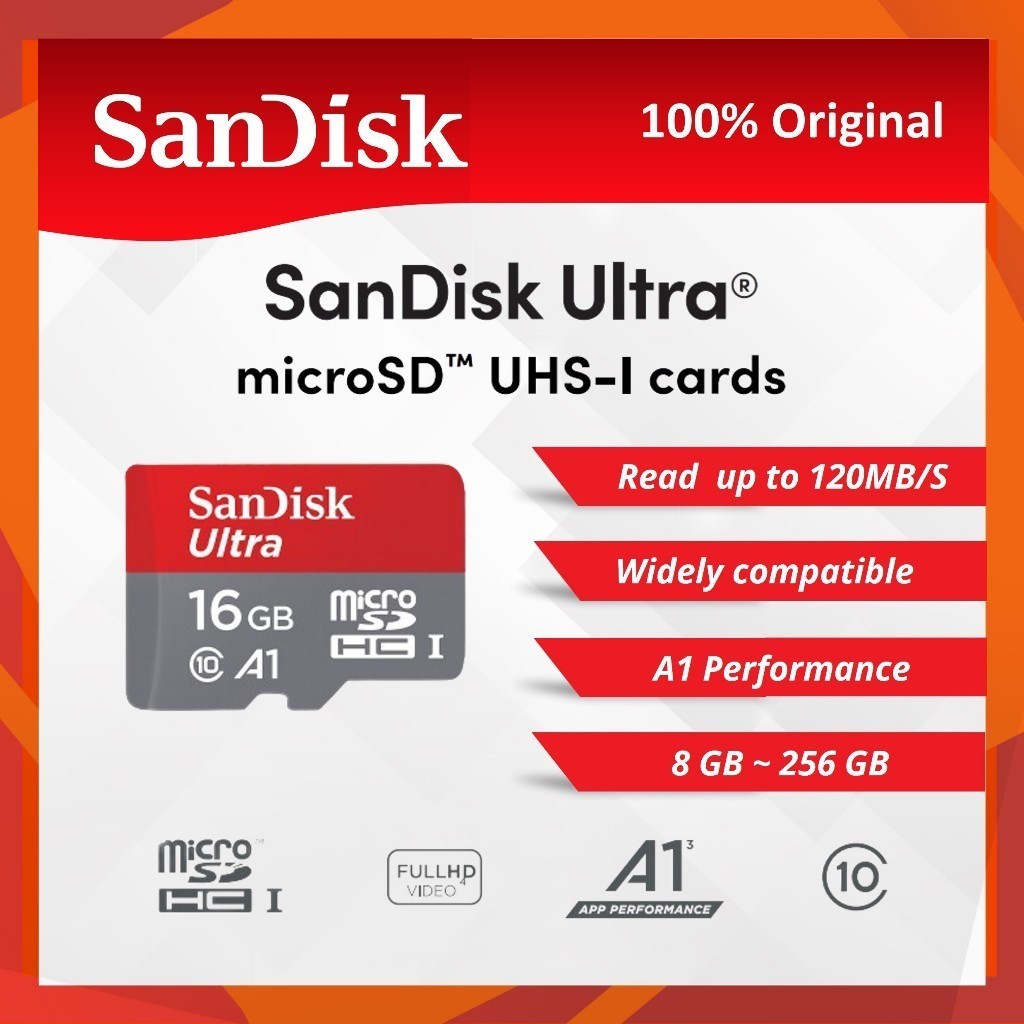 SanDisk Ultra MicroSD HC and XC UHS1 Cards C10 A1 U1 (32GB/128GB/256GB
