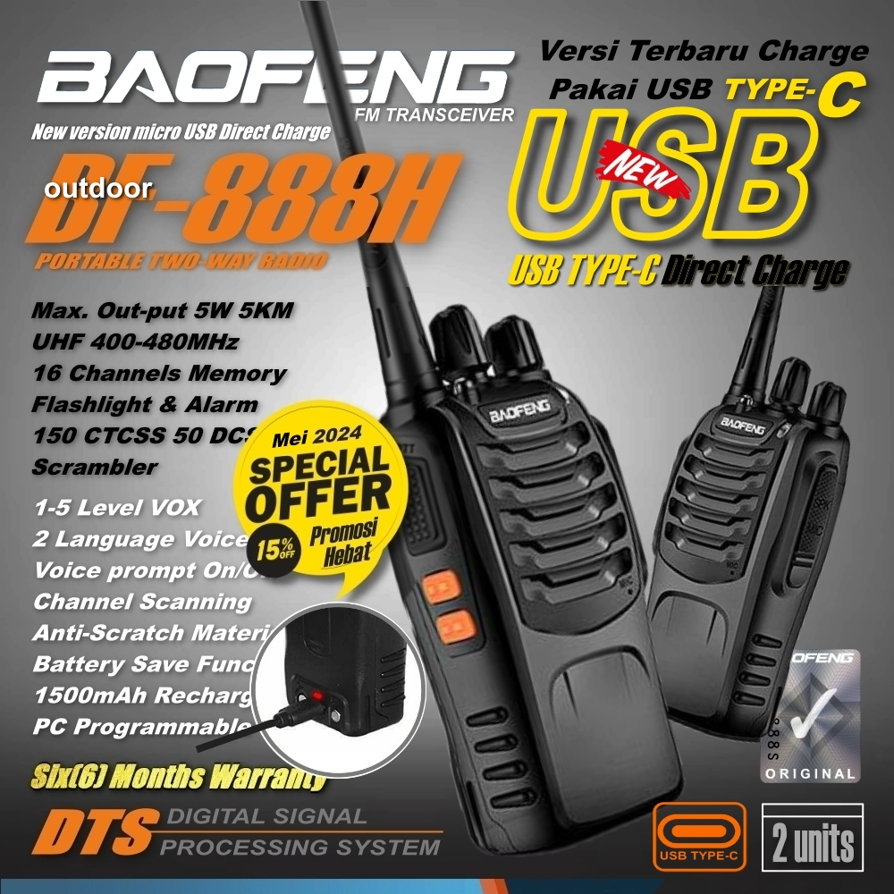 BAOFENG Portable Type-C Walkie Talkies (5W) BF-888H | Shopee Malaysia