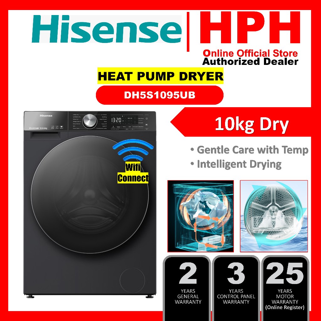 Hisense Front Load Heat Pump Dryer 10KG DH5S1095UB with Wifi Connectivity 烘干机 Mesin Pengering