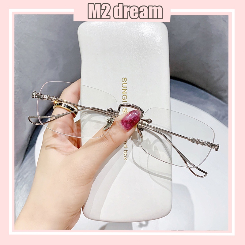 【READY STOCK】High-End Square Glasses Fashionable Frameless Anti-Blue ...