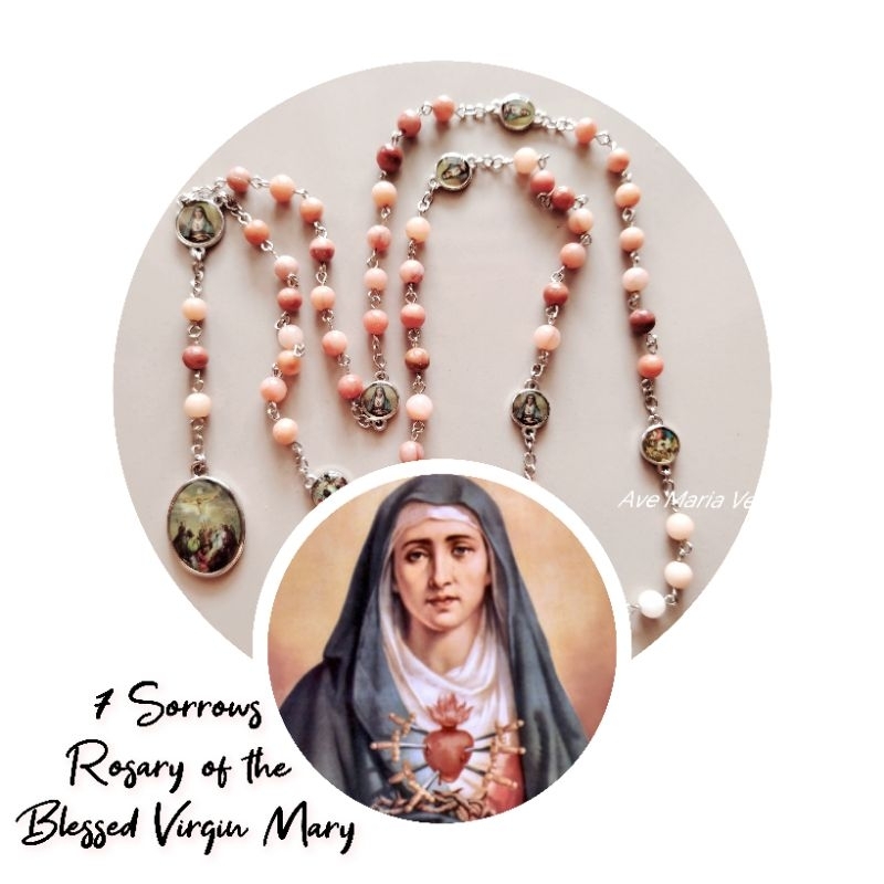 Seven (7) Sorrows STONE/ GLASS Beads Rosary of the Blessed Virgin Mary ...
