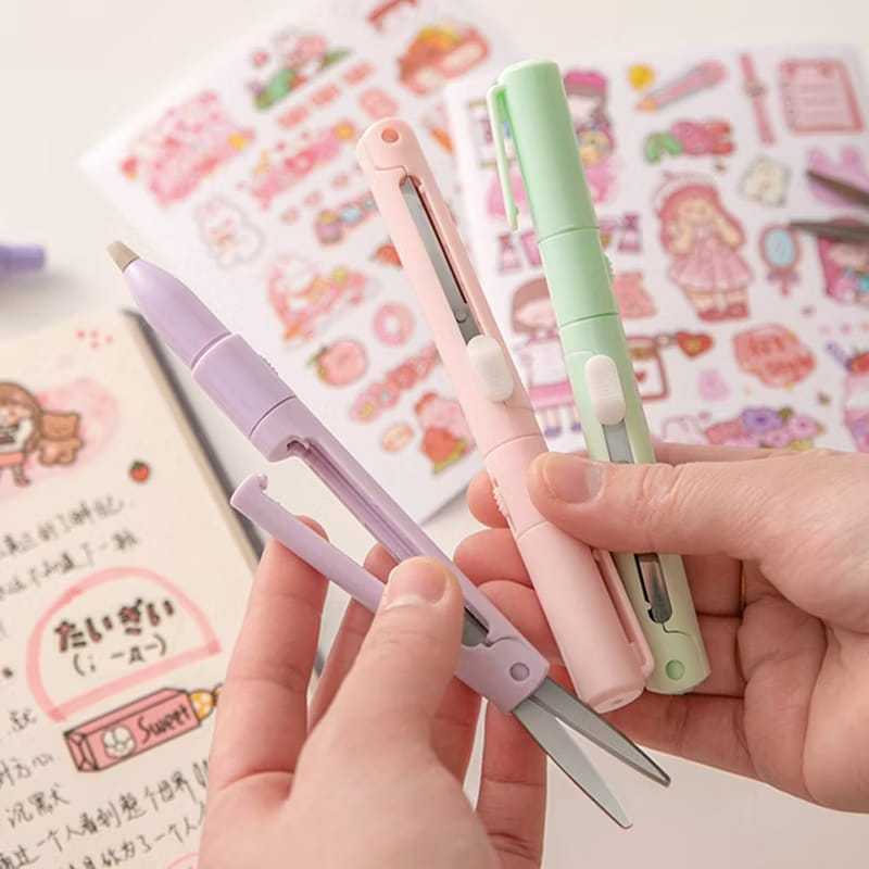 (Random Color Send) Creative Double-Ended Pen Scissors Carving Knife ...