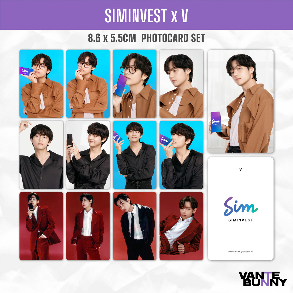 V Kim Taehyung SimInvest Photocard - Fanmade Photo Card Set A4 4R Deco ...