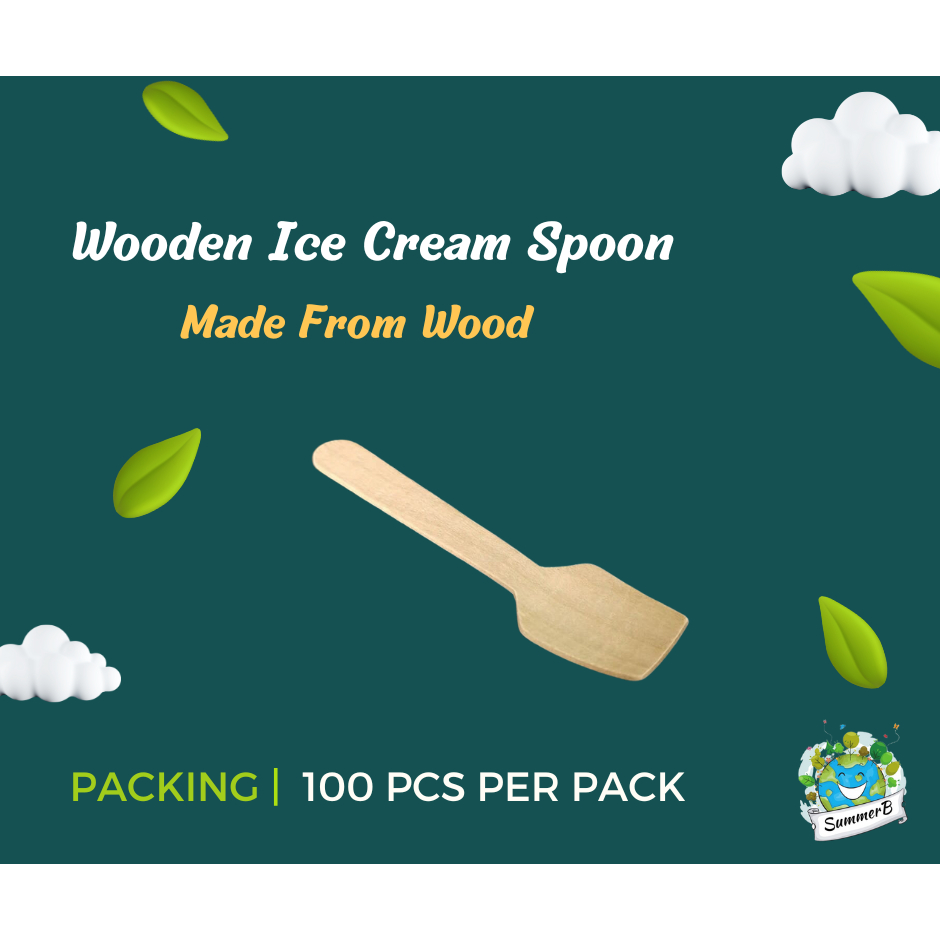 (100 Pcs) Wooden Ice Cream Spoon / Dessert Spoon / Pudding Spoon / Eco ...