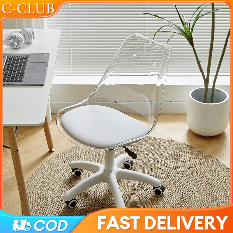 360° Rotation Lounge Dining/Office/Study/Computer Chair With Wheels  Adjustable Transparent PU Leather Kerusi Makan