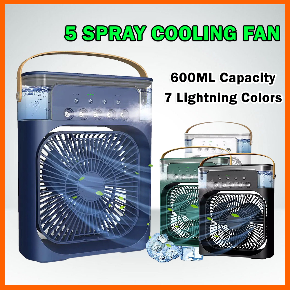 6 Inches Air Conditioner Cooling Fan With 5 Sprays 7 Color Light ...