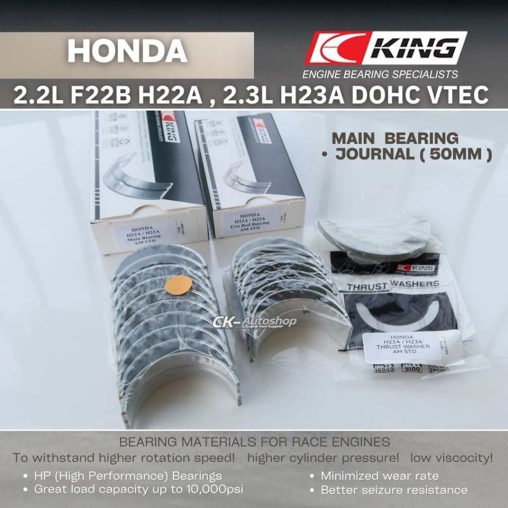 KING Bearing HONDA 2.2L F22B H22A H23A ( 50mm Crank Journal ) DOHC VTEC