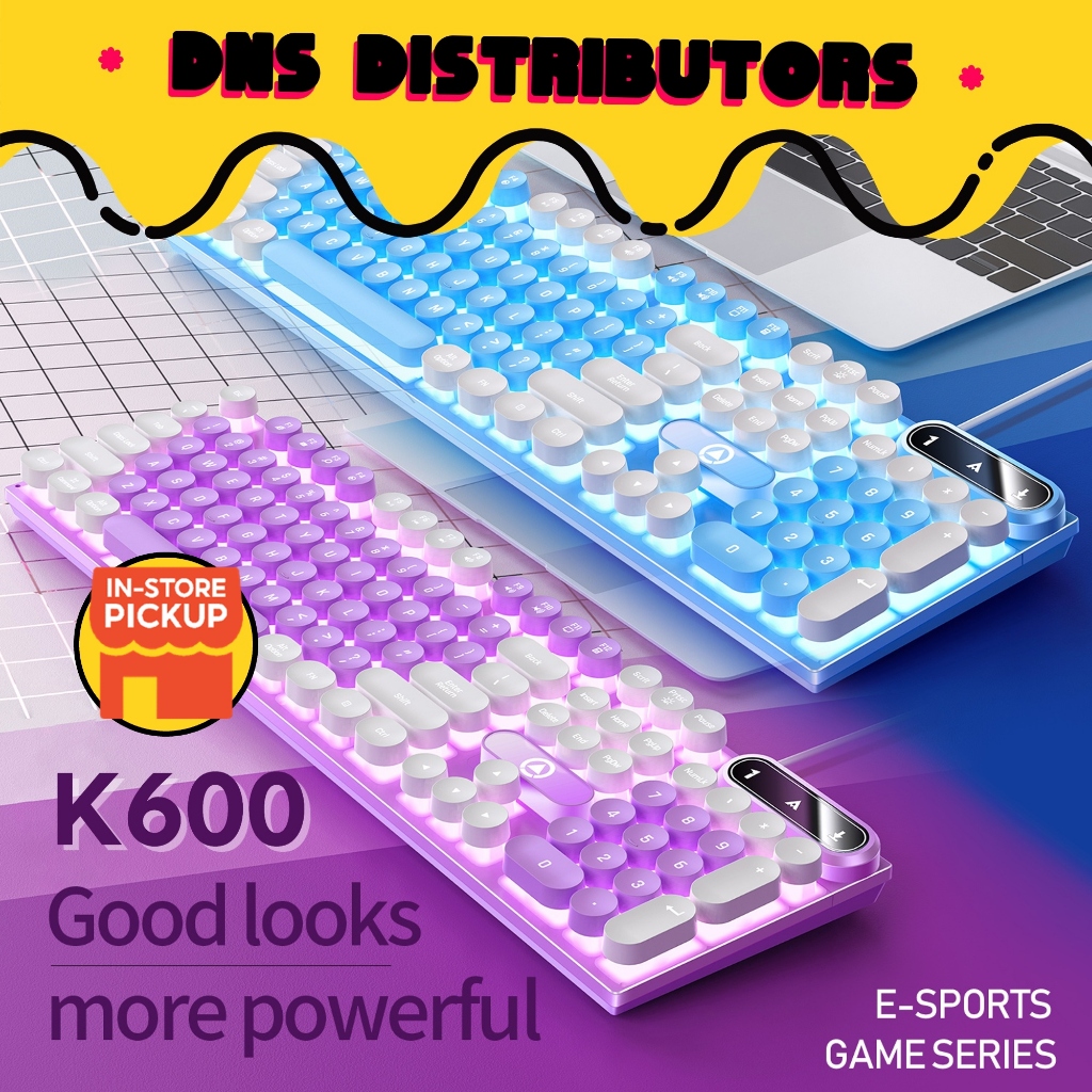【MSIA STOK】K600 Gaming Mechanical Keyboard 104 Keys Round Keycap Wired ...