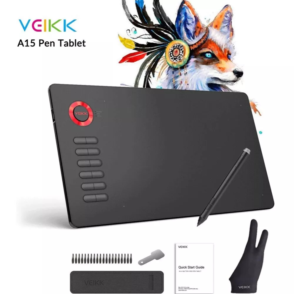 VEIKK A15 Drawing Tablet 10X6 Inch Graphics Tablet with 12 Shortcut ...