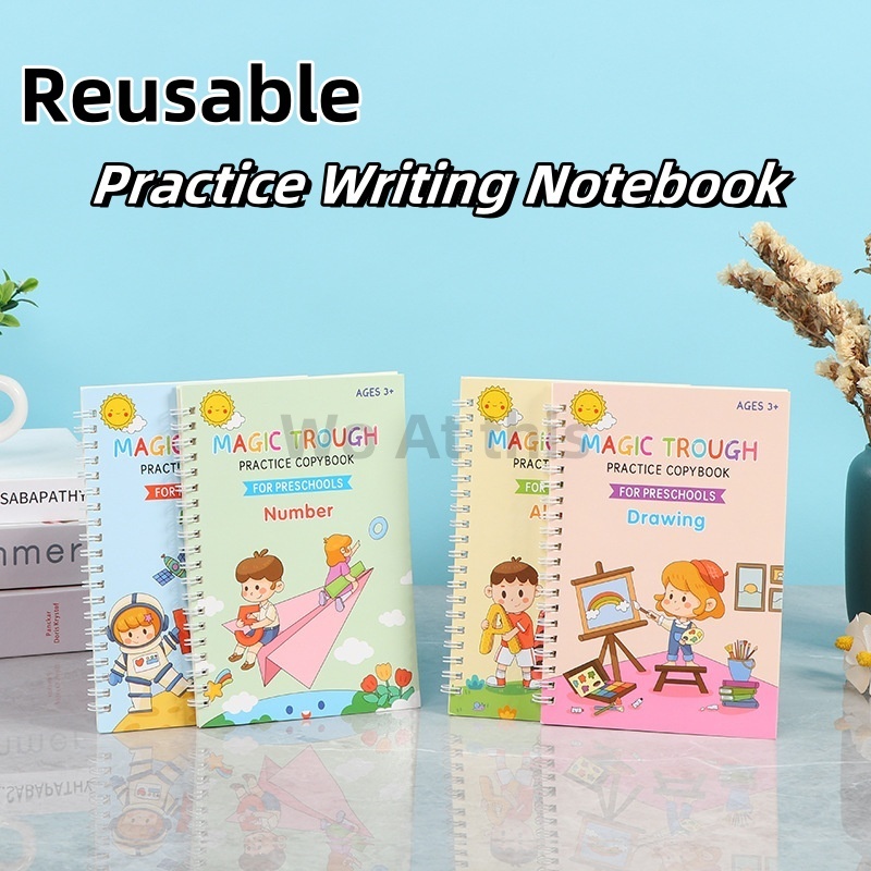 4 Book/Set(Free Pens)Magic Writing Calligraphy Handwriting Copybook ...