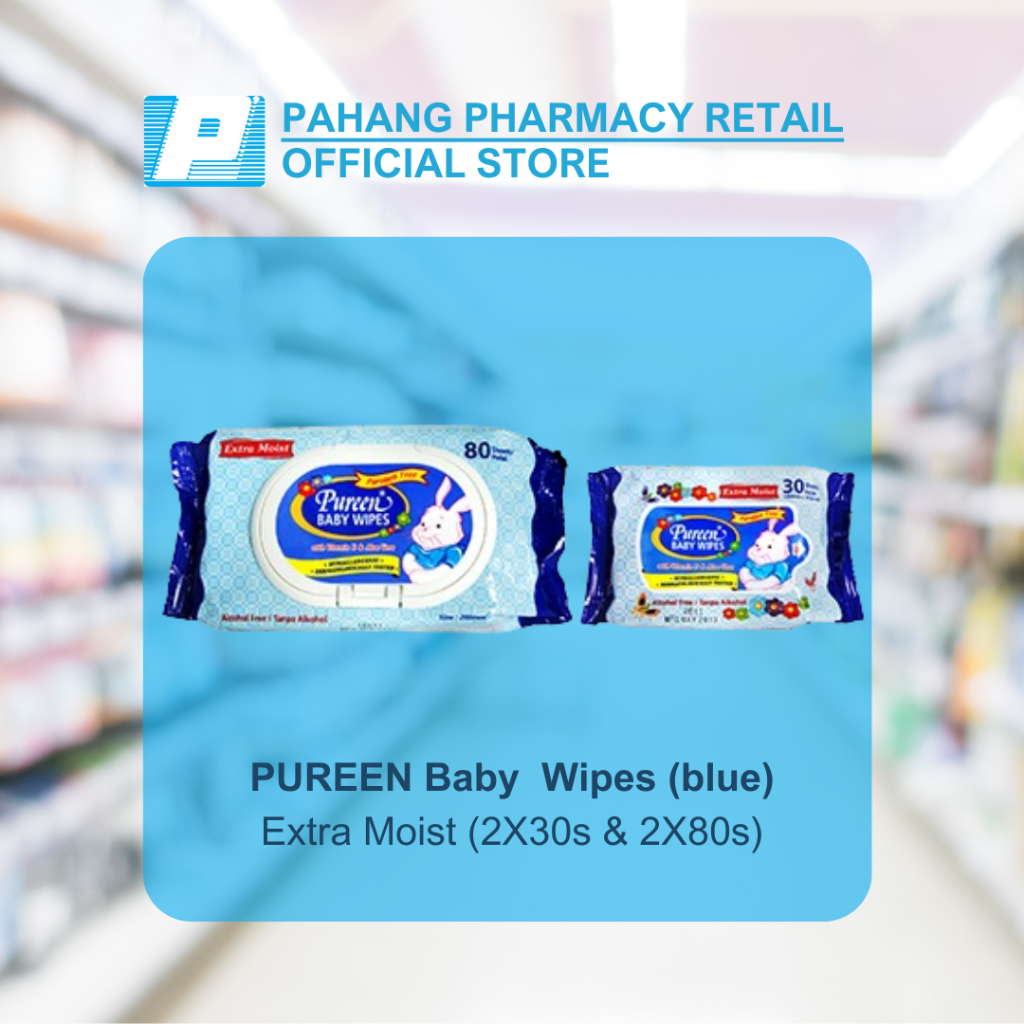 PUREEN Baby Wipes (blue) Extra Moist (2X30s & 2X80s) | Shopee Malaysia
