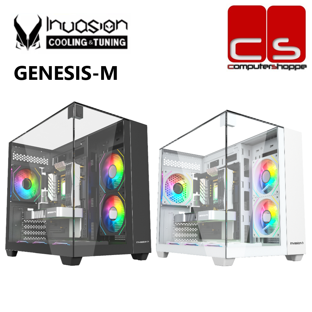 Invasion Genesis-M Tempered Glass M-ATX Gaming Case - Black/White ...