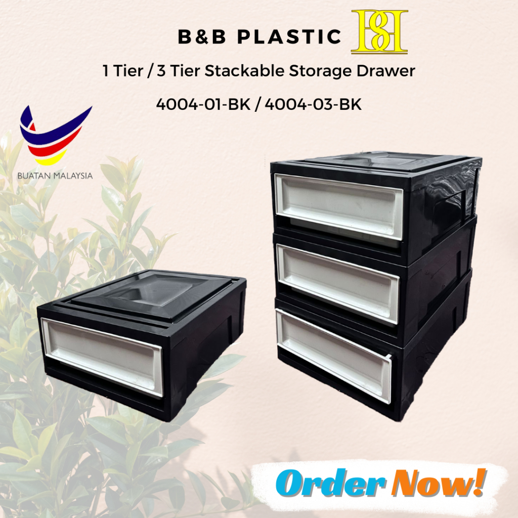 4004-01-BK / 4004-03-BK 1 Tier / 3 Tier Stackable Storage Drawer - B&B ...