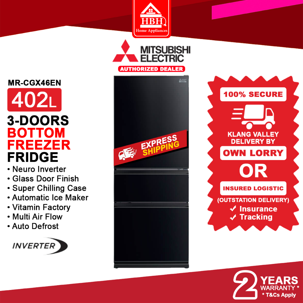 Mitsubishi MRCGX46EN 402L 3 Door Neuro Inverter Bottom Freezer