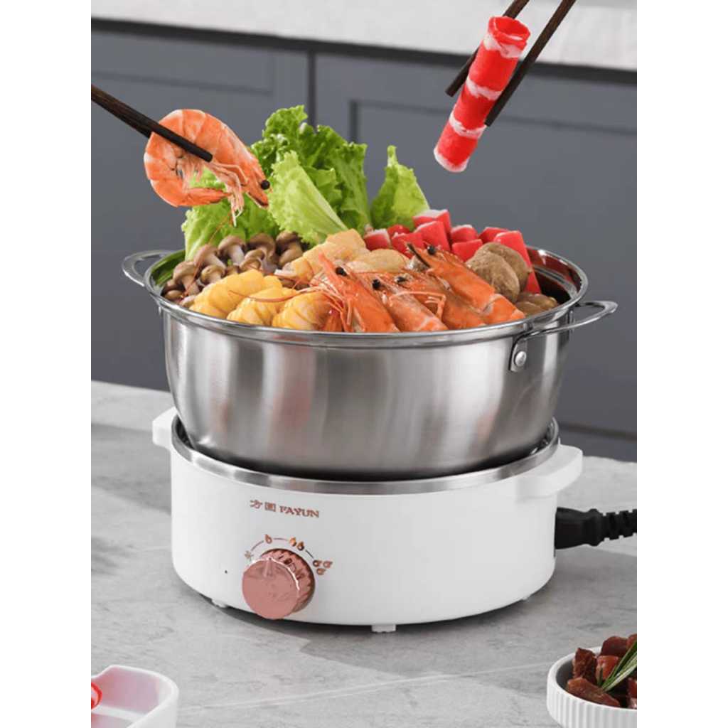 Traditional Chinese Copper Hot Pot,Vintage Shabu Pot,34cm Alcohol Stove Hot Pot With Beech Handles Stainless Steel Shabu Shabu Hotpot For Home Kitchen