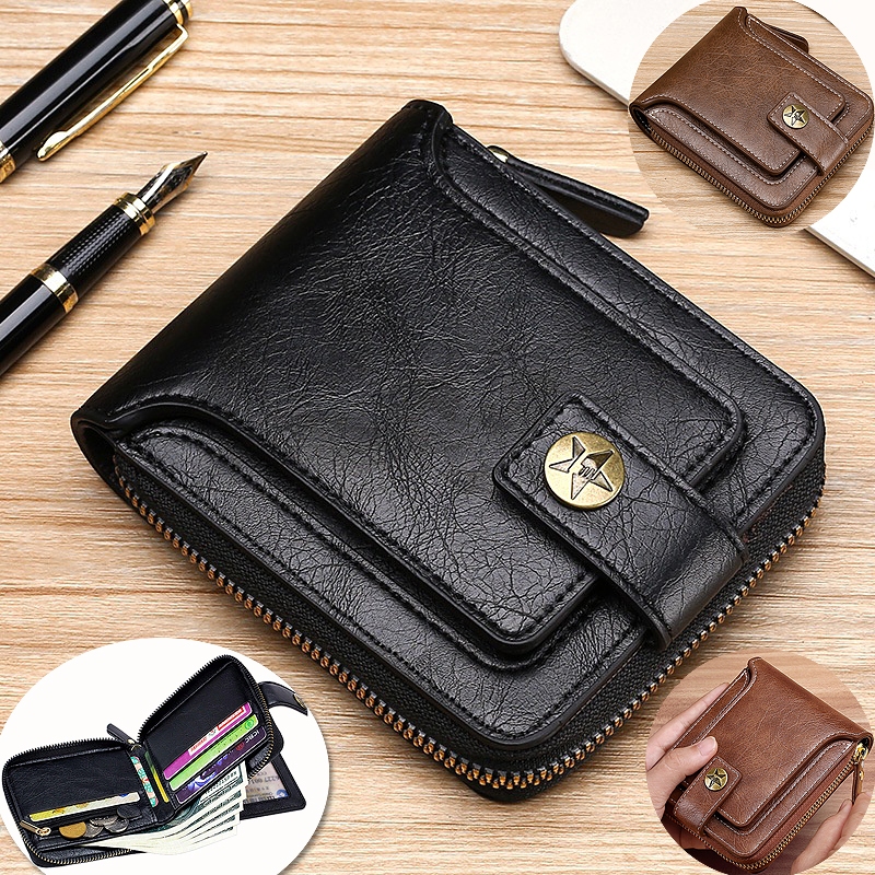 【HOT】Vintage Men Wallet PU Leather Short Purse Men Hasp Zipper Wallets ...
