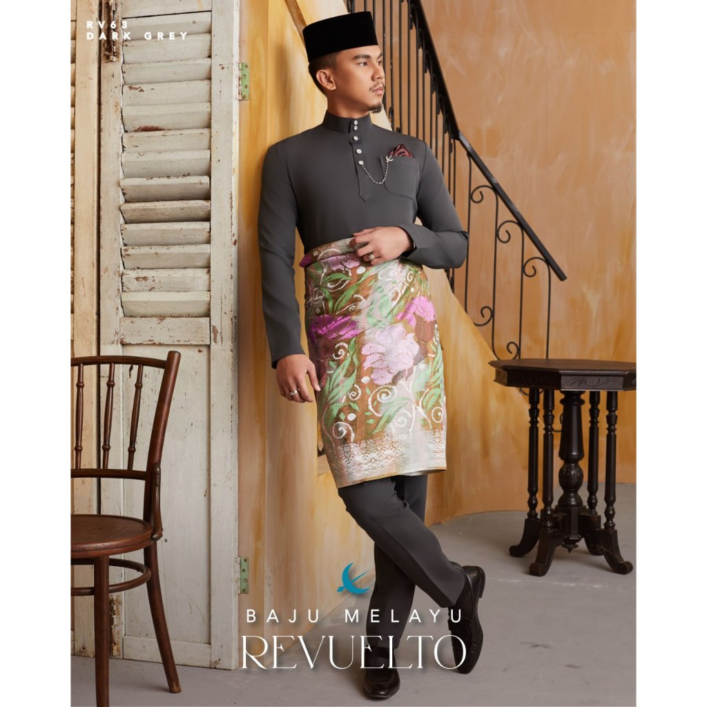 ELRAH EXCLUSIVE BAJU MELAYU 2024 REVUELTO SLIM FIT ( DARK GREY ) CEKAK ...