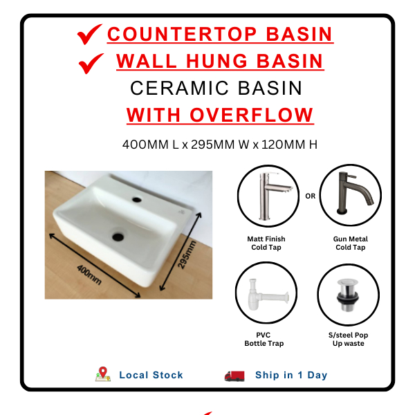 400MM Modern Wall Hung Rectangle White Ceramic Wash Basin for Small ...