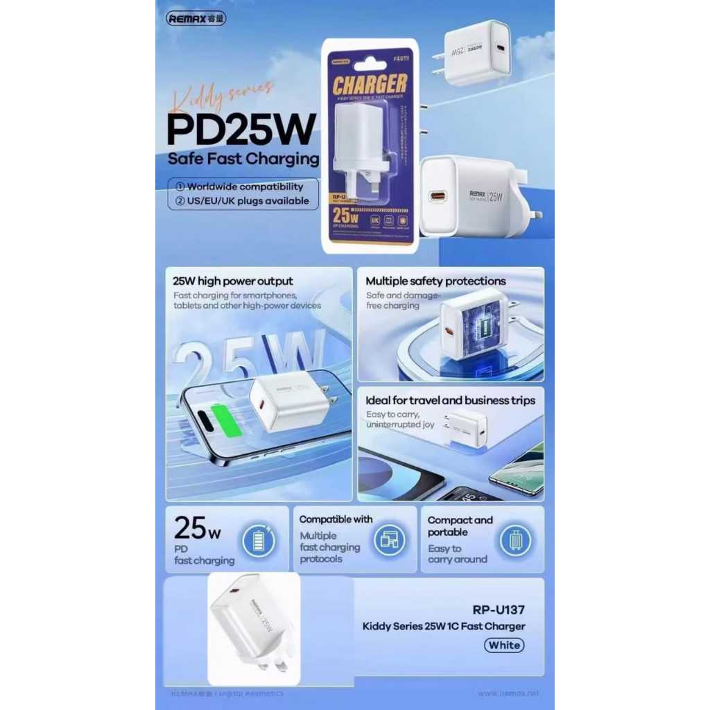 ☑️ REMAX RP-U137☑️25W FAST CHARGER RP-U137 WHITE 👉 25W FAST CHARGING 👉 ...