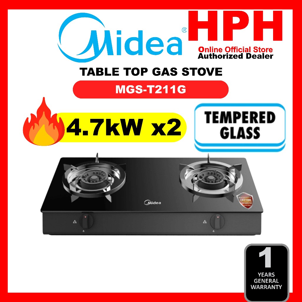 Midea 2 Burners Tempered Glass / Stainless Steel Stove Gas Cooker Dapur